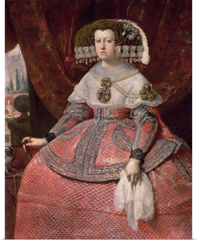 XAM65662 Queen Maria Anna of Spain in a red dress, 1655/60; by Velasquez, Diego Rodriguez de Silva y (1599-1660); Kunsthis...