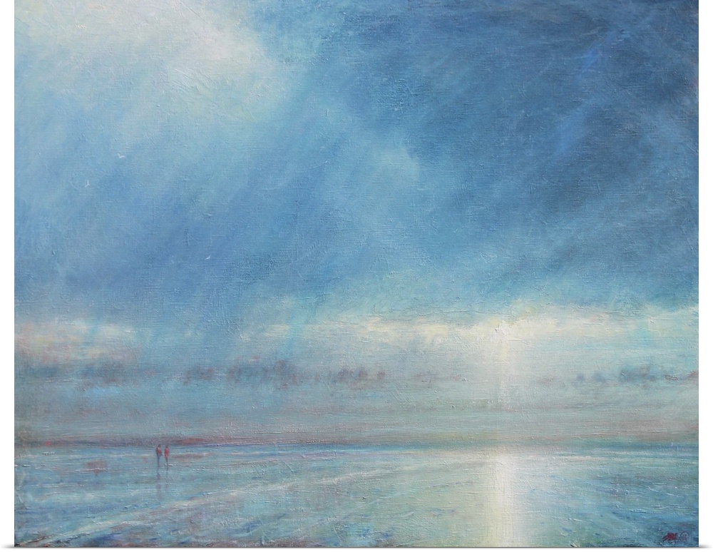 7310504 Rainstorm Over Holkham Beach, 2018 (Oil on Canvas) by Hare, Derek (b.1945); 92x76 cm; Private Collection;  Derek H...