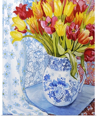 Red and yellow tulips in a Copeland jug