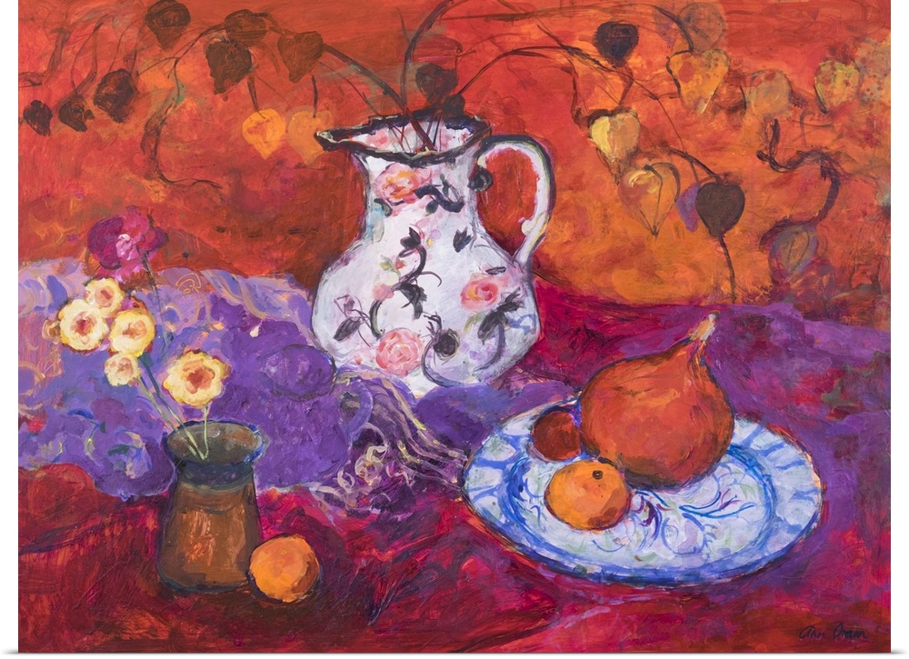 Red Still Life With Chinese Lantern