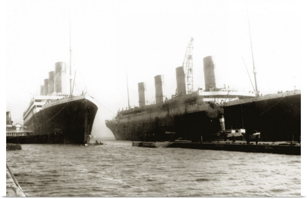 RMS Titanic being moved out of drydock to allow her sister ship, RMS Olympic, to have a propeller replaced, March 6, 1912