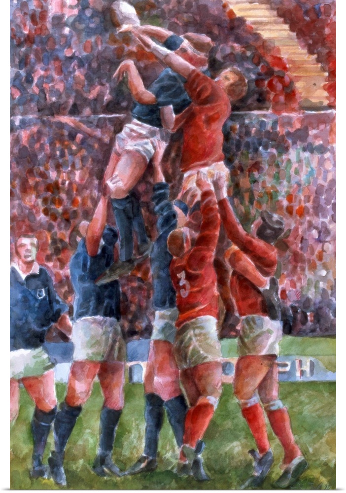 Rugby International, Wales V Scotland (w/c on paper); by Ball, Gareth Lloyd (Contemporary Artist); watercolour on paper; P...