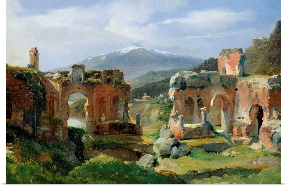 XIR216660 Ruins of the Theatre at Taormina (oil on canvas) by Michallon, Achille Etna (1796-1822); 27x38 cm; Louvre, Paris...