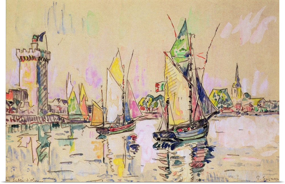 BRM176787 Sailing Boats at Les Sables-d'Olonne (w/c on paper) by Signac, Paul (1863-1935); 24x38.8 cm; Private Collection;...