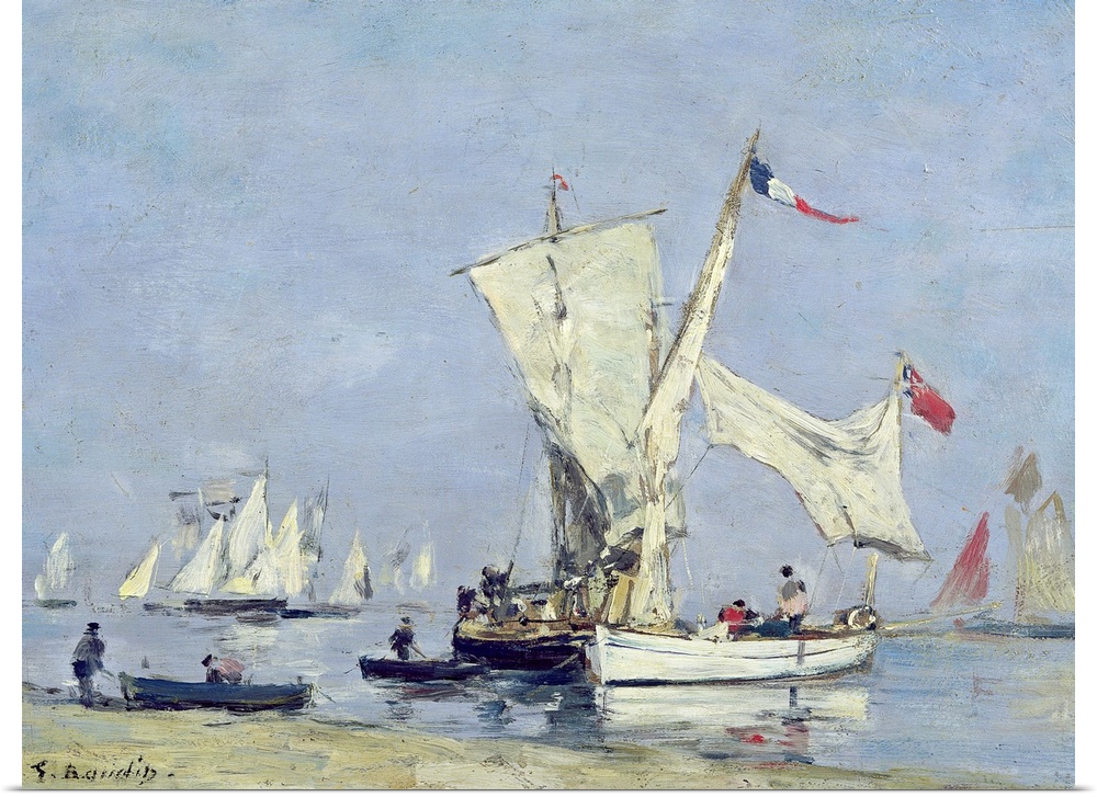 XIR321597 Sailing Boats, c.1869 (oil on panel)  by Boudin, Eugene Louis (1824-98); 24.5x33.5 cm; Musee d'Orsay, Paris, Fra...