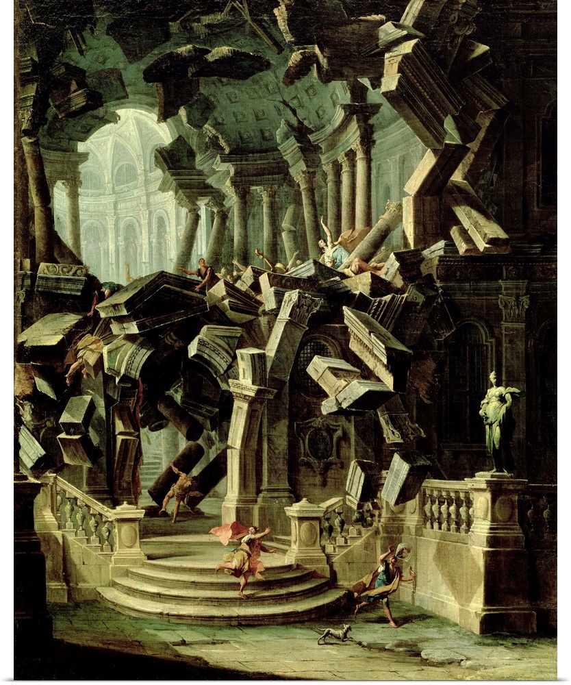 XAL183292 Samson Destroying the Temple of Dagan, god of the Philistines (oil on canvas) by Joli, Antonio (1700-77); Museo ...