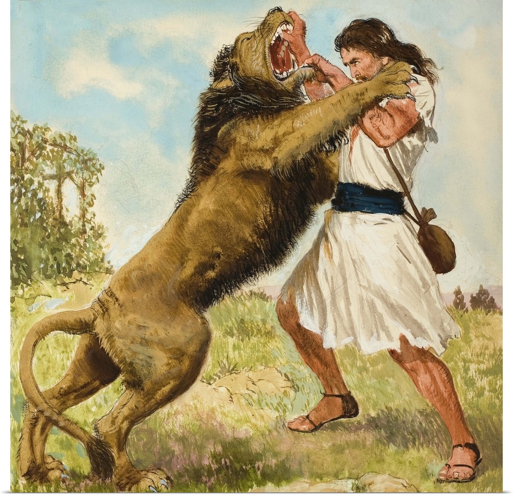 Samson Fighting a Lion. Original artwork for illustration on page 9 of Treasure issue number 172.
