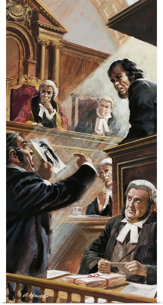 Scene in Court. Original artwork for Look and Learn (issue yet to be identified).