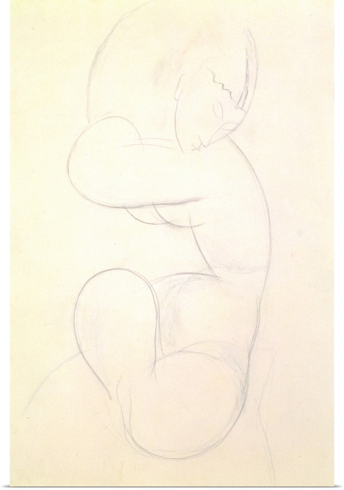 JKL66665 Seated Female Nude (blue chalk) by Modigliani, Amedeo (1884-1920); 40x27 cm; Private Collection; Italian,  out of...