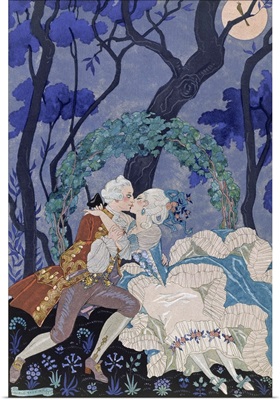 'Secret Kiss', illustration for 'Fetes Galantes' by Paul Verlaine 1928
