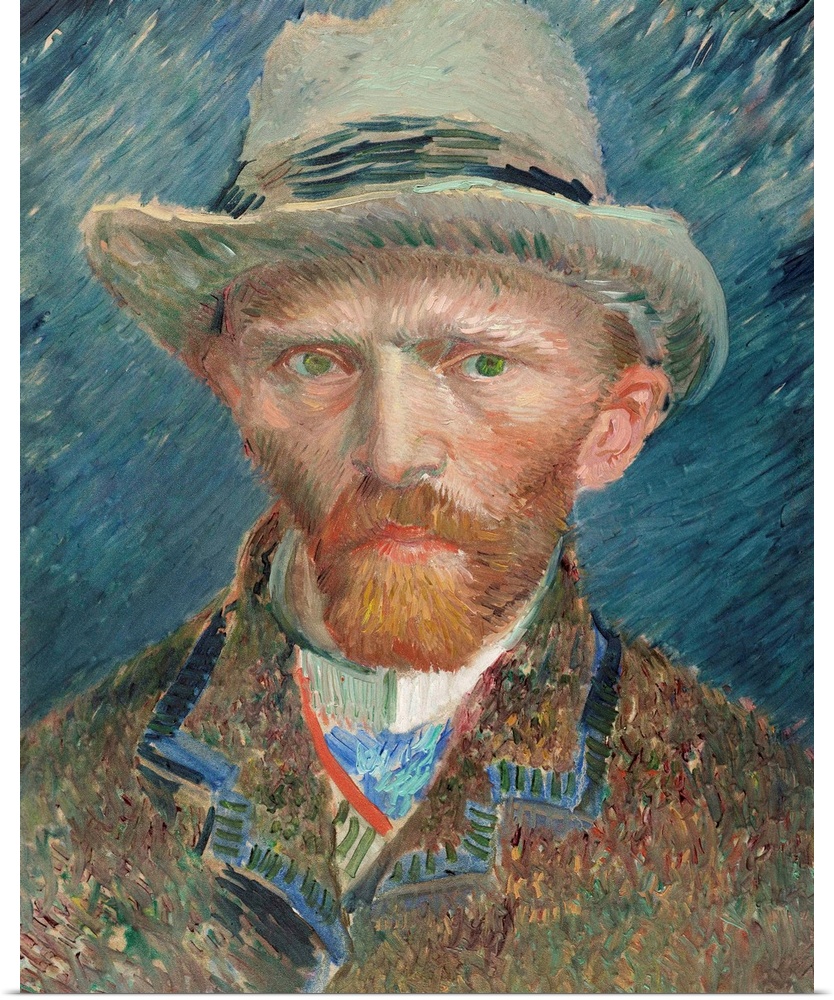 Self portrait of Vincent Van Gogh wearing a hat.
