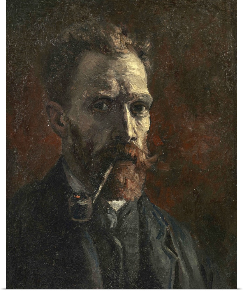 Self-portrait with pipe, 1886, oil on canvas.  By Vincent van Gogh (1853-90).