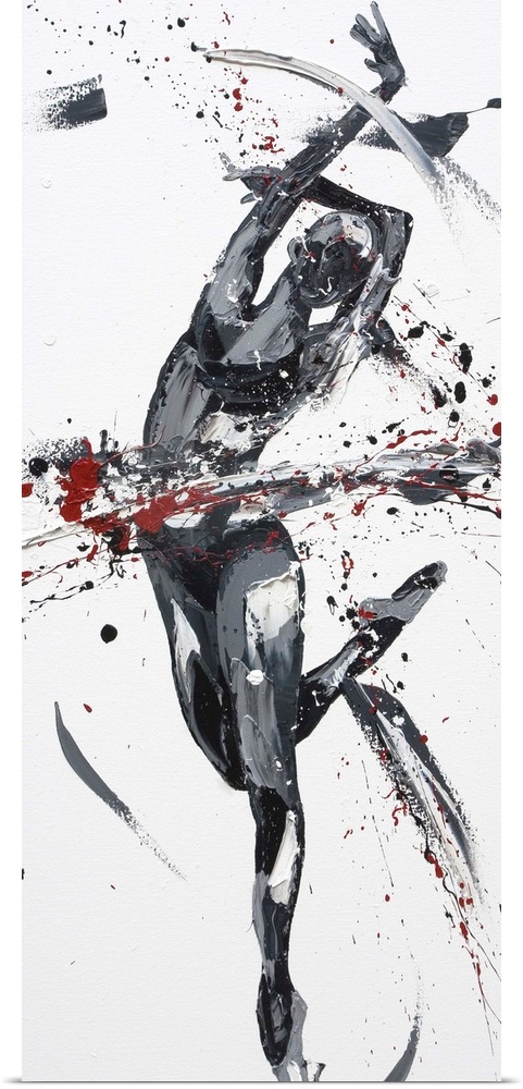 Contemporary painting using gray scale  tones to create a dancing figure.