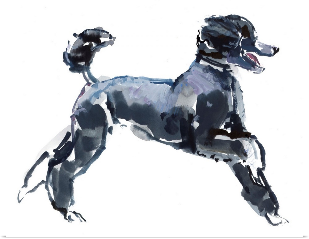 Contemporary watercolor painting of a dog against a white background.