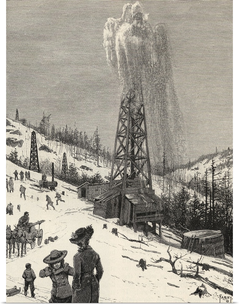 Shooting an Oil Well. From the book, "The Century Illustrated Monthly Magazine" May to October, 1883.