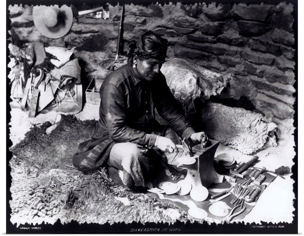 BAL145764 Silversmith at work, c.1914 (b/w photo) by Carpenter, William J. (b.1861); Private Collection; American,  out of...