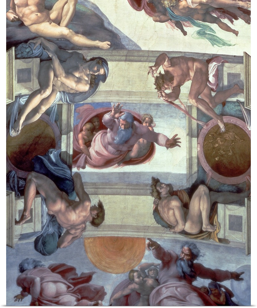 BAL148864 Sistine Chapel Ceiling (1508-12): The Separation of the Waters from the Earth, 1511-12 (fresco) (post restoratio...