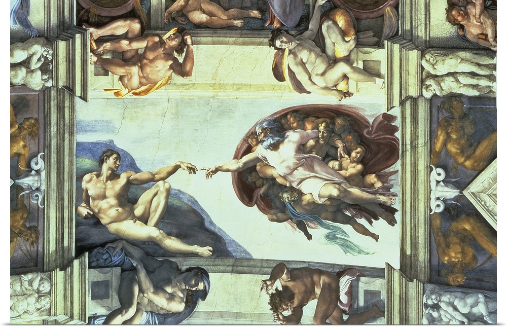 BAL77430 Sistine Chapel Ceiling: Creation of Adam, 1510 (fresco) (post restoration)  by Buonarroti, Michelangelo (1475-156...