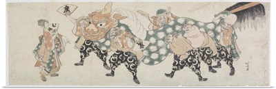 Six Male Gods Performing the Lion Dance, 1797-1819