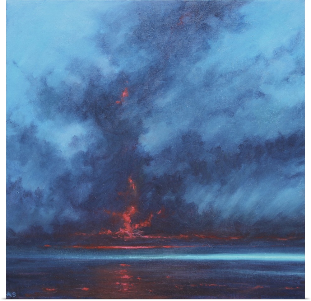 7310508 Sky Fire, 2021 (Oil on Canvas) by Hare, Derek (b.1945); 92x92 cm; Private Collection;  Derek Hare. All rights rese...
