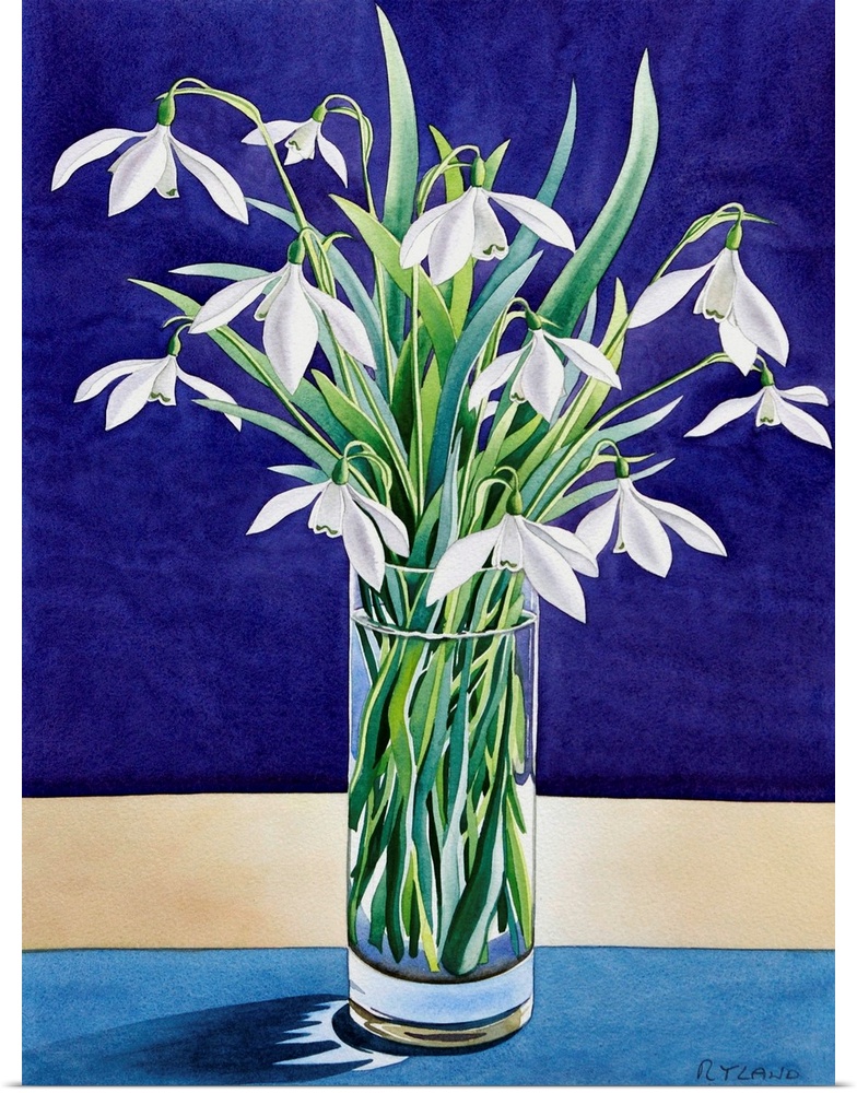 Contemporary still-life painting of flowers in a vase.