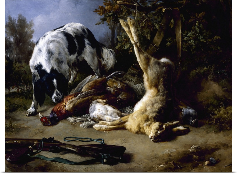 Spaniel With A Still Life Of Dead Game, 1837 (Originally oil on canvas)