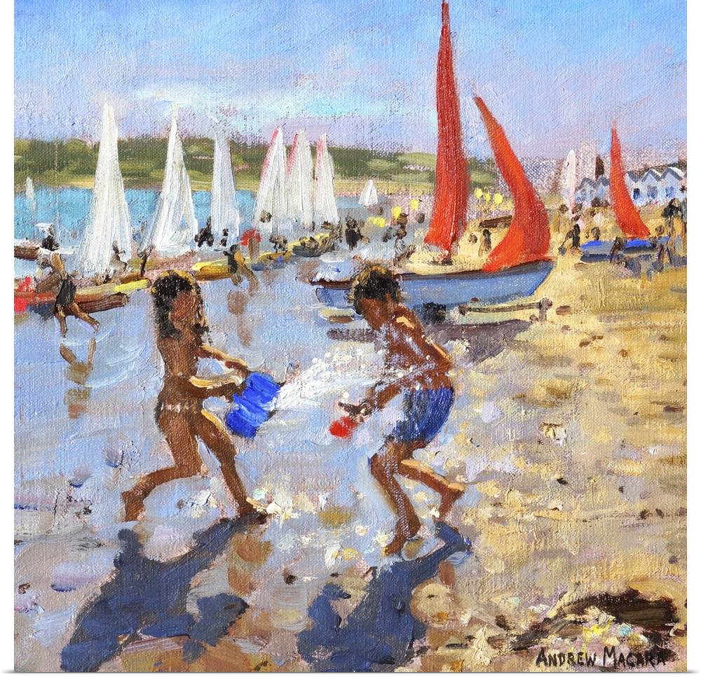 Splashing, Abersoch, 2015, oil on canvas.