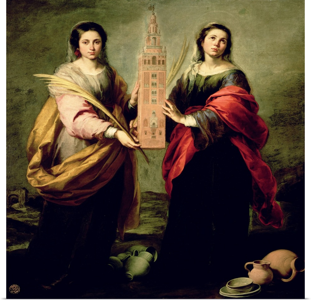 St. Justina and St. Rufina, 1675 (oil on canvas) by Murillo, Bartolome Esteban (1618-82) Museo de Bellas Artes, Seville, S...