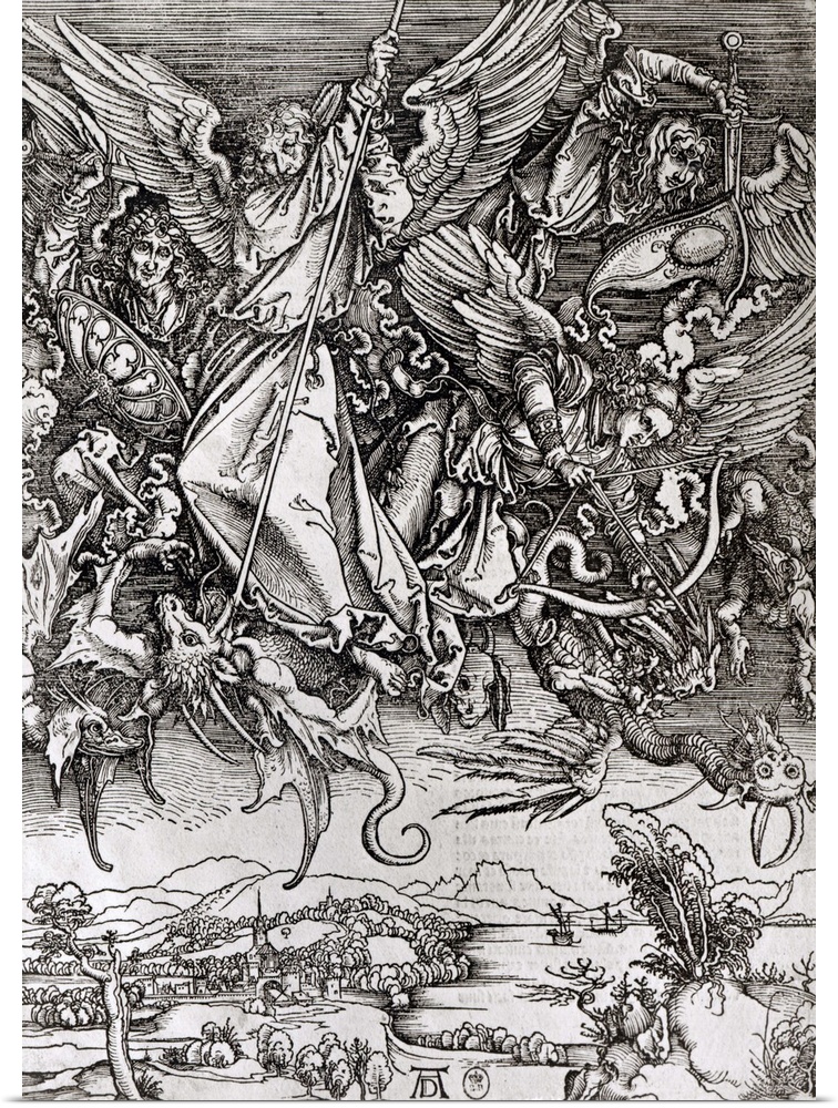 XIR173100 St. Michael and the Dragon, from a Latin edition, 1511 (xylograph) (b/w photo) by D....rer or Duerer, Albrecht (...
