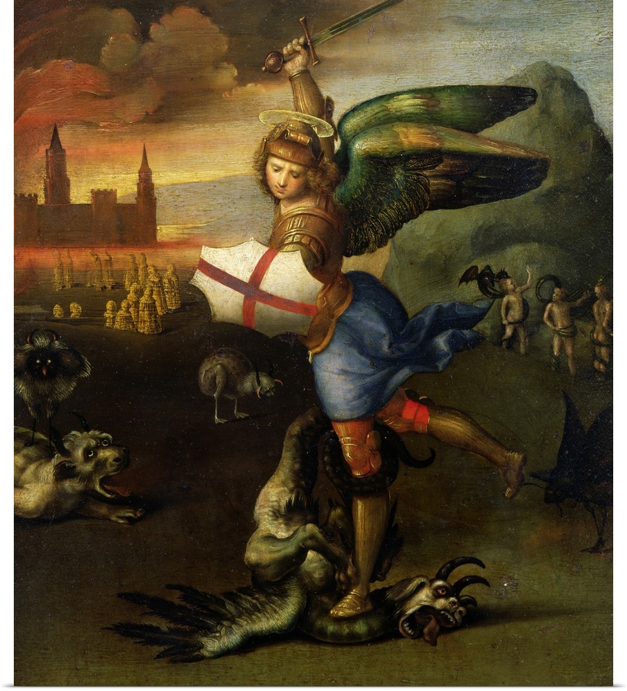 XIR95727 St. Michael, c.1503-05 (oil on panel) (see also 15971)  by Raphael (Raffaello Sanzio of Urbino) (1483-1520); 29.5...