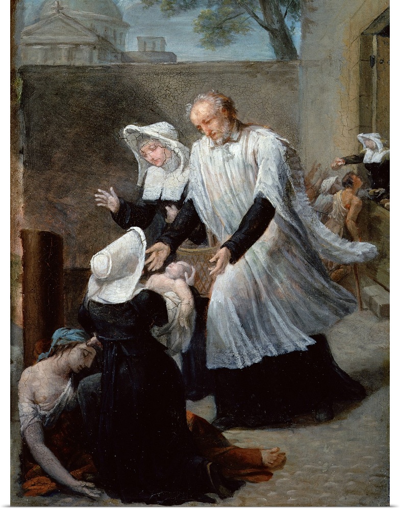 XIR71727 St. Vincent de Paul Helping the Plague-Ridden (oil on canvas)  by Ansiaux, Antoine (1764-1840); Musee de l'Assist...