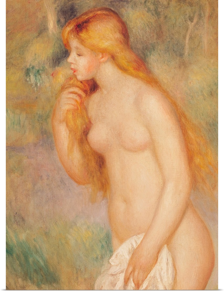 XIR21131 Standing Bather, 1896 (oil on canvas); by Renoir, Pierre Auguste (1841-1919); 81x60 cm; Private Collection; Girau...