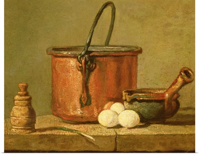 Still Life of Cooking Utensils, Cauldron, Frying Pan and Eggs