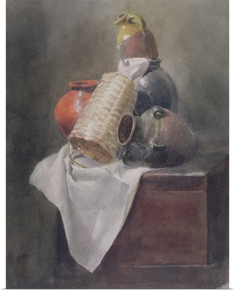 Still Life: Pots, Basket and Cloth on a Chest (w/c over graphite on paper) by Wint, Peter de (1784-1849)