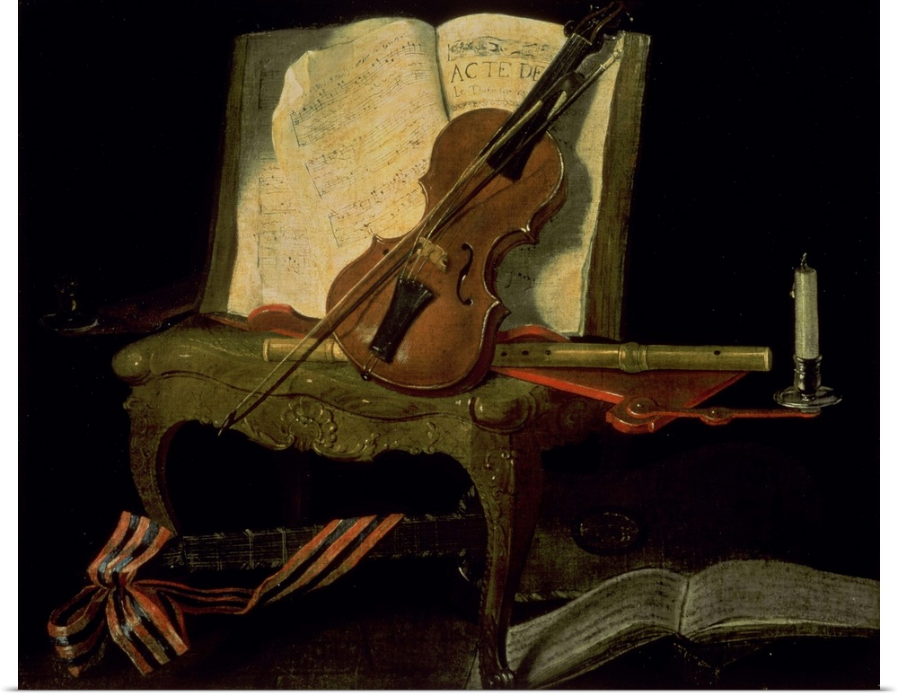 XIR47627 Still Life with a Violin (oil on canvas); by Oudry, Jean-Baptiste (1686-1755); Hermitage, St. Petersburg, Russia;...