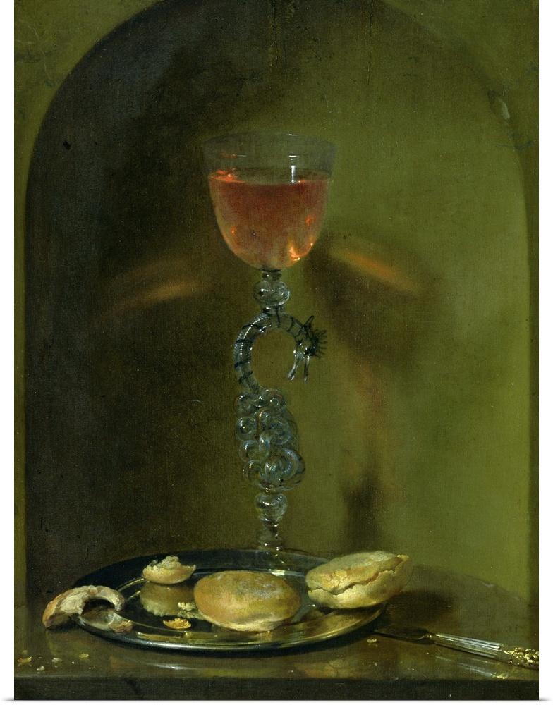 XKH147996 Still Life with Bread and Wine Glass (oil on panel) by Luttichuys, Isaac (1616-73); 53.5x40.5 cm; Hamburger Kuns...