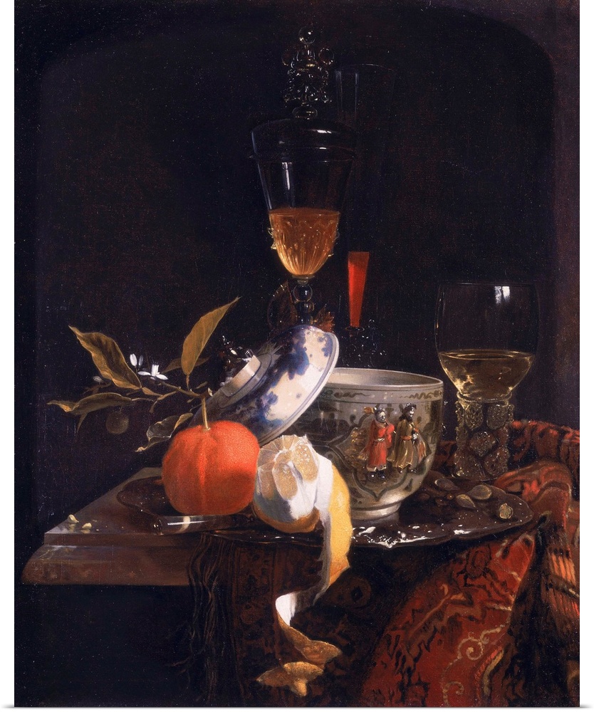 Still Life with Chinese Sugar Jar, Glass Goblet and Fruit