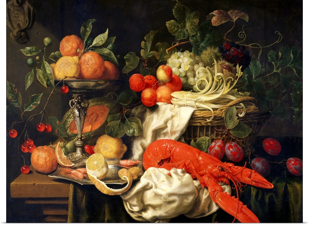FIT167212 Still Life with Lobster, 1660 (oil on canvas) by Son, Joris van (1623-67)
