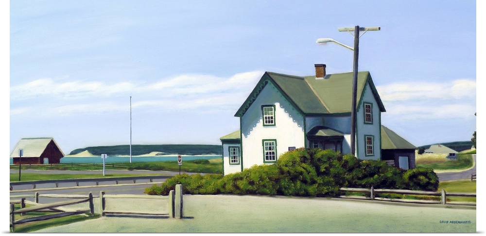 Contemporary painting of a house on the coast in New England.