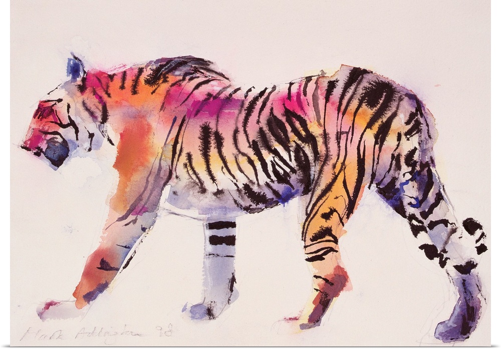 Contemporary wildlife painting of a prowling tiger.