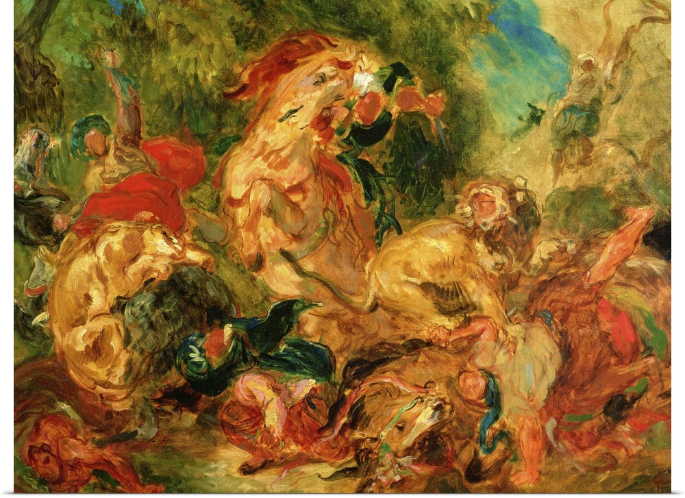 XIR48488 Study for The Lion Hunt, 1854 (oil on canvas)  by Delacroix, Ferdinand Victor Eugene (1798-1863); 86x115 cm; Muse...