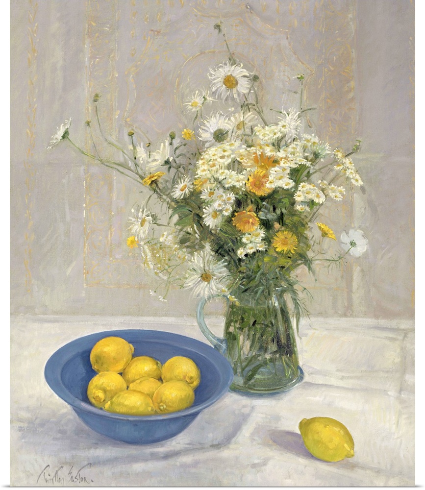 Summer Daisies and Lemons, 1990 (oil on canvas) by Timothy Easton.