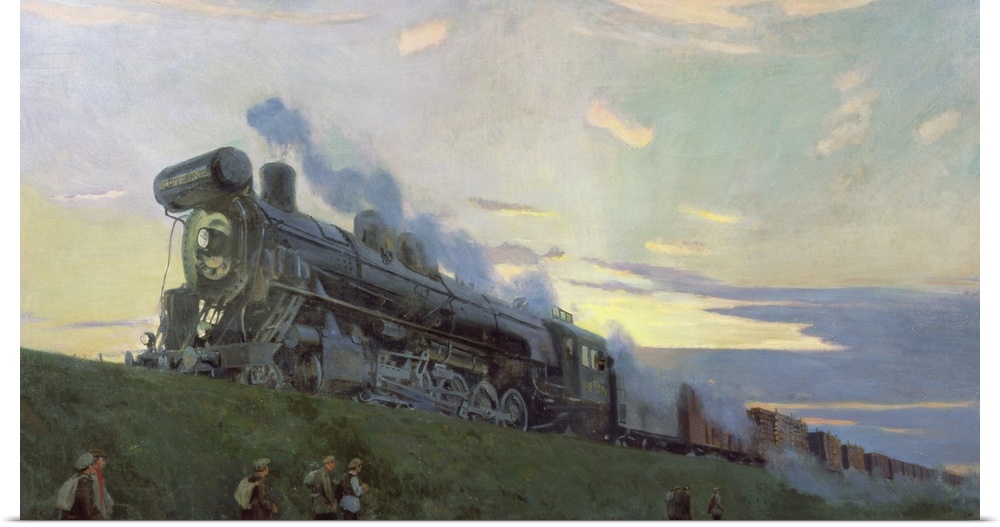 BAL234900 Super power steam engine, 1935 (oil on canvas)  by Rylov, Arkadij Aleksandrovic (1870-1939); 98x175 cm; Regional...