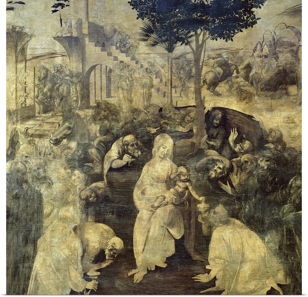 BAL33484 The Adoration of the Magi, 1481-2 (oil on panel)  by Vinci, Leonardo da (1452-1519); 246x243 cm; Galleria degli U...