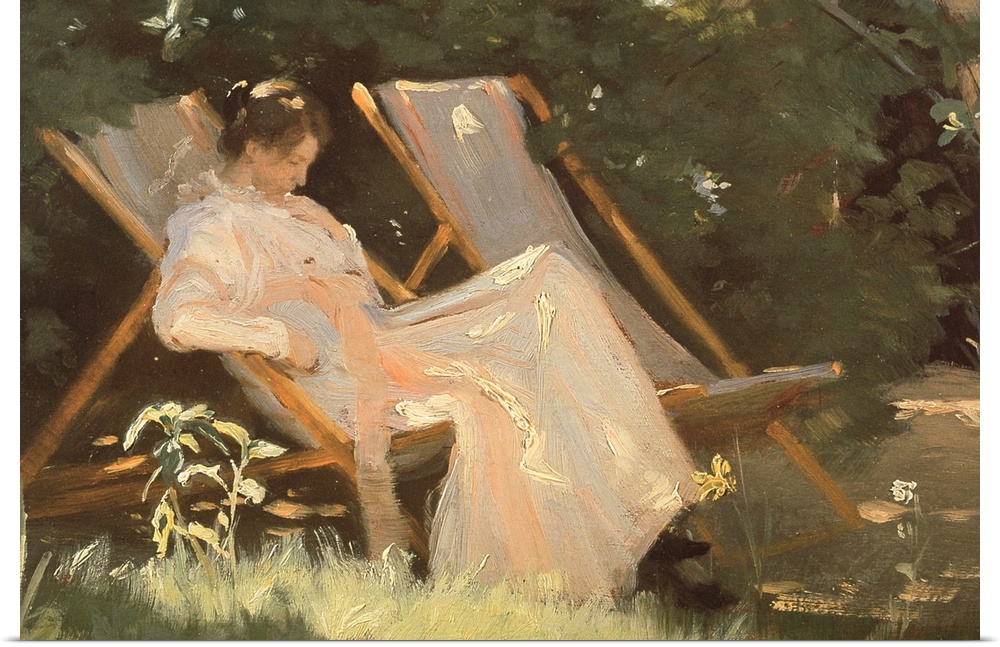 BAL28463 The artist's wife sitting in a garden chair at Skagen, 1893  by Kroyer, Peder Severin (1851-1909); oil on canvas;...