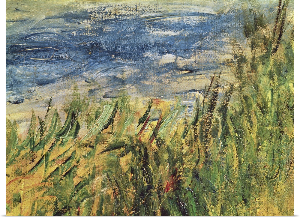 Detail of the water and grass at the centre of the painting. Detail of 38573. Originally oil on canvas.  By Renoir, Pierre...