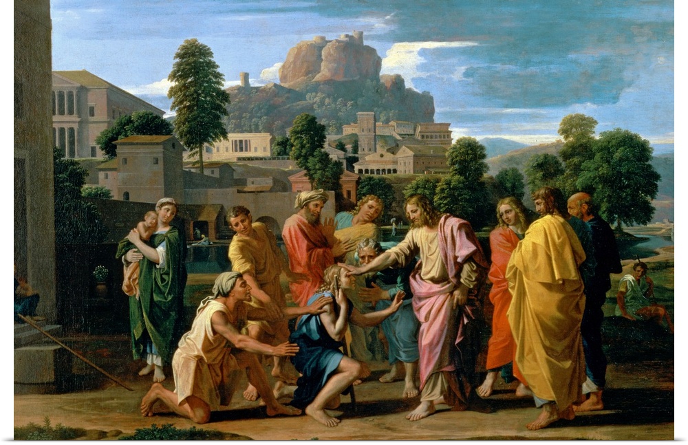 XIR71552 The Blind of Jericho, or Christ Healing the Blind, 1650 (oil on canvas)  by Poussin, Nicolas (1594-1665); 119x176...