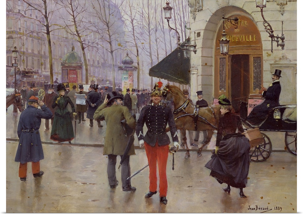 XIR19148 The Boulevard des Capucines and the Vaudeville Theatre, 1889 (oil on panel); by Beraud, Jean (1849-1935); 35x51 c...
