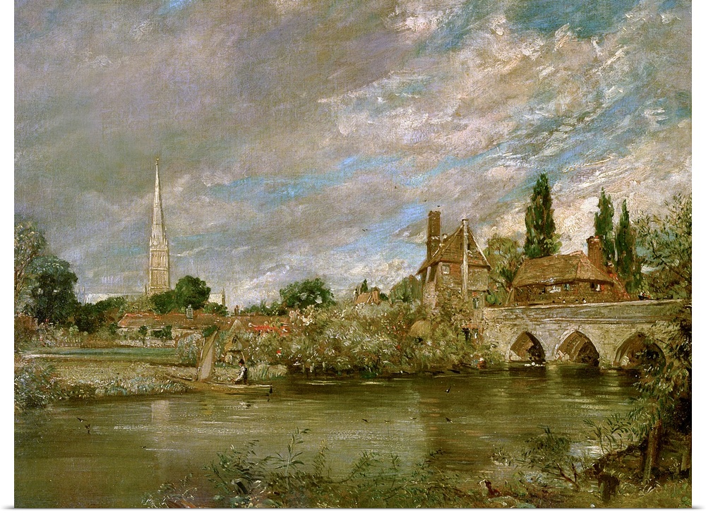 BAL75917 The Bridge of Harnham and Salisbury Cathedral, c.1820  by Constable, John (1776-1837); oil on canvas; 77.5x83.8 c...