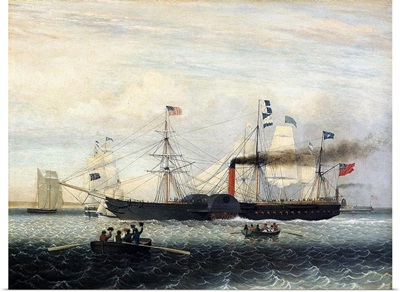 The Britannia Entering Boston Harbour, 1848 (oil on canvas)